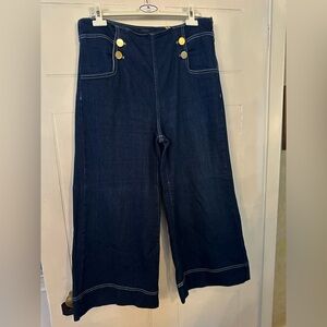 Anthropologie Navy Wide Leg Jeans with Gold Accents